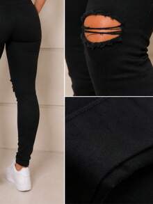 Women's Skinny High-Waisted Jeans With Lycra And Push-Up Effect Basic - 黑淚 - 查看 4