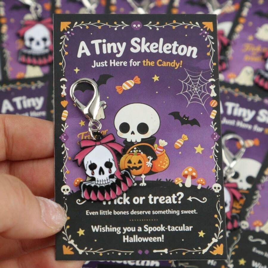 1/2/3/4/5/7/8/10/14pcs 2D Halloween Skeleton Series Keychain Set With Small Skeleton Card, Sweet Cool Gothic Style Bag Charm, Halloween Party Favor Gift, Party Decoration Gift, Lucky Gift, Birthday Gift - Multicolor - View 1