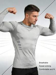 3pcs Men's Compression Long Sleeve Shirts, Quick-Dry Breathable Sports Base Layer, Fitness Running Cycling Innerwear, All-Season Daily Sports Top - Multicolor - View 5