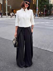 Women's Regular Fit Cropped Short Sleeve Blazer, Business, Graduation Ceremony Summer White - White - View 5