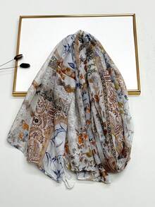 1pc Simple Printed Women's Scarf, Fashionable New Style Sun Protection Beach Shawl, Linen Feel Silk Scarf For Women - Multicolor - View 2