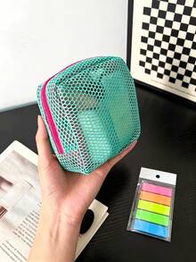 1pc Macaron Color Fresh Style High-Quality Multifunctional Mesh Storage Bag, Cute Wallet Design, Portable Makeup Bag, Zipper Tissue Storage Bag And Sanitary Pad Storage Box, Suitable For Home, Travel, Vacation And School For Girls, Multifunctional Storage For Small Items - Multicolor - View 2