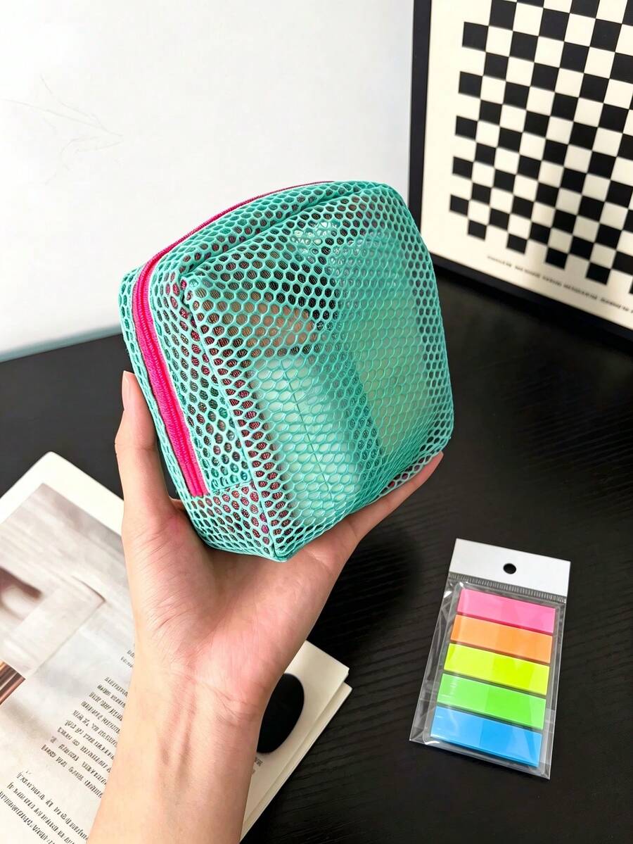 1pc Macaron Color Fresh Style High-Quality Multifunctional Mesh Storage Bag, Cute Wallet Design, Portable Makeup Bag, Zipper Tissue Storage Bag And Sanitary Pad Storage Box, Suitable For Home, Travel, Vacation And School For Girls, Multifunctional Storage For Small Items
