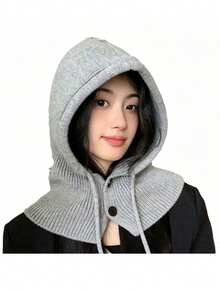 1件式針織披肩帽 冬季保暖彈性柔軟護耳針織滑雪帽 拉法帽 無耳帽 素色休閒 聚酯纖維 (Polyester) 全季適用 細絨毛 - 多色 - 查看 2