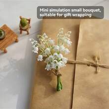 Mini Lily Of The Valley Bouquet 5 Stems/Bunch Mini Artificial Flowers Gift Photo Prop Wedding Decor Tabletop Ornament Packaging Decoration - White - View 3