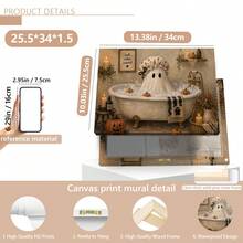 1pc Bathtub Ghost Painting: Vintage Halloween Bathroom Wall Decor, Cute Ghost Soaking In Bubble Bath Surrounded By Small Pumpkins, Canvas Wall Art, Suitable For Home, Dorm, Living Room Decoration, Birthday And Graduation Gift Halloween Decor Halloween Gift All Saints' Day Decor All Saints' Day Gift - A - View 13
