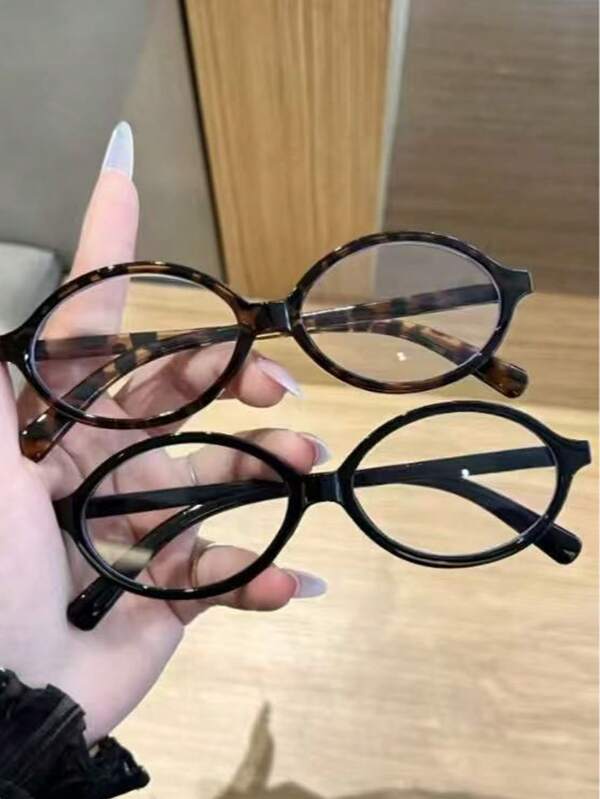 1 par de gafas ovaladas vintage versátiles transparentes, lentes planas de moda