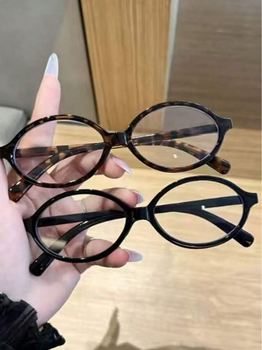 1 Pair Oval Vintage Versatile Transparent Glasses, Fashion Plano Lens - Clear - View 1