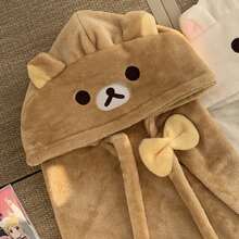 Rilakkuma Relaxed Bear Cartoon Hooded Cloak Pajamas, Thick Warm Winter Robe, Slouchy Nap Blanket - View 9