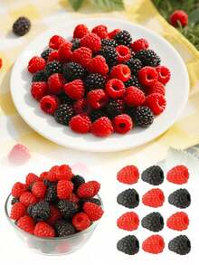 20pcs Artificial Raspberries, Red & Black, Plastic Fake Fruit, Realistic Raspberry Plastic Fake Fruit, Suitable For Photo Props Basket, Christmas And Thanksgiving Party Display, For Adult Use Only - Multicolor - View 1
