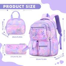 1 Set Dreamy Gradient Quicksand Large Capacity Girls Backpack Set With Pencil Case And Lunch Bag, Back To School Essentials - Sets - View 3