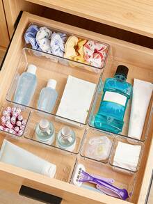 25/16/12/8/4/1pc Transparent Cosmetic Storage Box, Drawer Organizer, Makeup Organizer, Desktop Divider Storage Box, 4 Sizes Stackable Interlocking Storage Tray, Multi-Functional Transparent Divider Storage Box, For Makeup Storage, Office Stationery Storage, Can Be Placed In Room Accessories, Vanity, Home Desk, Kitchen, Office, Perfect Gift For Women On Holidays - Multicolor - View 9