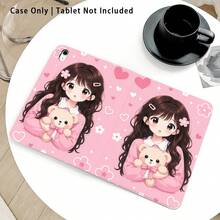 Girl Holding Cute Teddy Bear Pattern Painted Effect Tablet Protective Case, Built-In Pen Slot, With Stand, Suitable For Honor 8/9/10/X8/X8A/X9/X8Pro/X9Pro And Other Models/ MatePad Se 11 Inch/MatePad 11 Inch/11.5 Inch, MatePad Pro/, Apple 10th/11th Gen 2025 (A16), Galaxy Tab A7/A9 And Other Popular Models - Style 19 - View 5