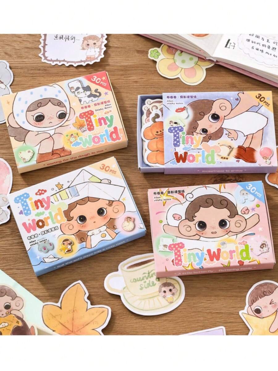 1 Set(30 piezas) Notas Adhesivas de Forma Irregular, Notas Adhesivas de Dibujos Animados Lindos, 30 Hojas, Material de Papel de Notas Adhesivas de Estilo Fresco para Registro y Control, Notas Adhesivas Escribibles, Regreso a la Escuela - Unitalla - Ver 1