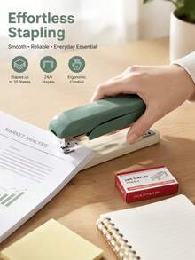 360° Rotatable Macaron Two-Tone Stapler With 24/6 Standard Staples, Random Color, Labor-Saving Portable Binding Machine, Durable Stationery For Notebook Paper Office Back To School Season Use - A - View 2