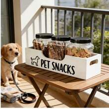 Wooden Pet Treat Storage Basket, Printed Paw Print TREATS Dog Treat Organizer Box, Desktop Pet Food Storage Rack, Used For Storing Dog Biscuits, Chewing Sticks, Training Reward Treats, No Can Included - 1L - View 1