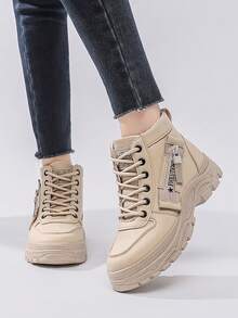 Flipark 1 par de botas altas de mujer de utilidad color caqui para todas las estaciones, suela gruesa que alarga la pierna, primavera/otoño con pantalones / invierno con calentadores de piernas / verano con pantalones cortos - Caqui - Ver 4