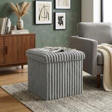 Aafan Ribbed Velvet Large Ottoman Storage Bench, Folding Ottoman Storage Box, Footstool Or Storage Chest With Lid For Bedroom, Wooden Box Fleece Cover - Gris - Ver 5