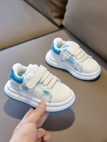 Kids' Distressed Ripped Mesh Casual Sneakers With Hook & Loop Strap, Thick Soft Sole - Blue - View 2