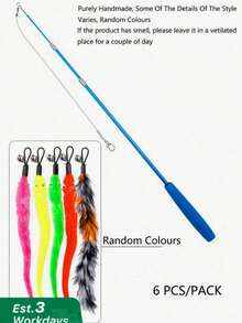 Juguete para gatos, set de juguetes para gatos, plumas artificiales de colores, varita para gatos, campana de oruga, cabeza de varita para gatos reemplazable, se puede usar en interiores y exteriores, entrenamiento, obediencia independiente, alivia el aburrimiento, (Azul, Negro. (Color de cabeza de reemplazo aleatorio)). - Multicolor - Ver 14