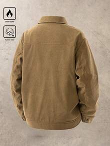 男士秋冬燈芯絨夾克，寬鬆休閒時尚保暖內裡 - 棕色 - 查看 3