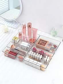 25/16/12/8/4/1pc Transparent Cosmetic Storage Box, Drawer Organizer, Makeup Organizer, Desktop Divider Storage Box, 4 Sizes Stackable Interlocking Storage Tray, Multi-Functional Transparent Divider Storage Box, For Makeup Storage, Office Stationery Storage, Can Be Placed In Room Accessories, Vanity, Home Desk, Kitchen, Office, Perfect Gift For Women On Holidays - Multicolor - View 8