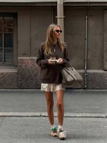 Women Cute Casual Y2K Streetwear Loose Long Sleeve Knit Sweater Top Pullover Jumper Fall Winter Going Out Outfits Back To School Running Date Brown - Brown - View 9