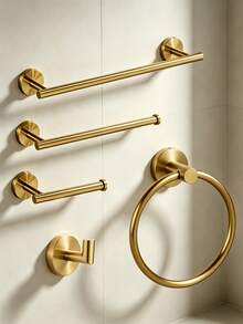 Bathroom Storage Hanging Set, Includes Towel Bar, Towel Ring, Stainless Steel Toilet Paper Holder, Multi-Function Hook And Multi-Purpose Hanging Bar, 1pc - Gold - View 13