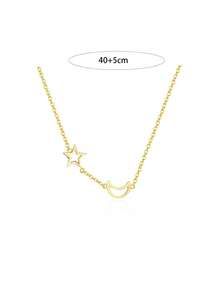 1pc S925 Sterling Silver Minimalist Personalized Fresh Dreamy Hollow Star Moon Side Necklace Korean Ins Artistic Style Niche Elegant Versatile Fashion Low-Key Gentle Atmosphere Neck Accessory Daily Commute Casual Shopping High-End Jewelry Graduation Season Gift - Stars and Moon - View 6