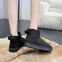 Women's Short Snow Boots With Bow Knot Heel, Minimalist Soft Style Winter Thermal Lined Ankle Boots - Black - View 9