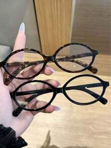 1 Pair Oval Vintage Versatile Transparent Glasses, Fashion Plano Lens - Clear - View 5