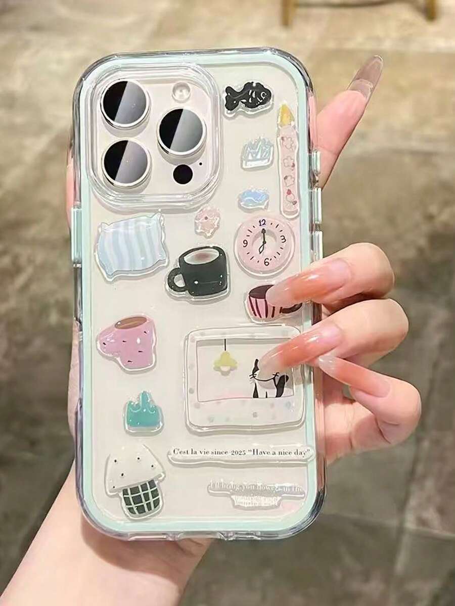 DIY Cute Fun Snowman Tree Illustration Transparent Phone Case, Compatible With IPhone 17 Air 16 ProMax 15 14 13 12 11 Pro Max, Transparent Cute Shockproof Protective Case (DIY Phone Case Stickers Can Be Customized)