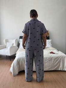 Sweet Bow & Heart Print Soft Pajama Set For Women, Short Sleeve Button Collar Cropped Top With Shorts, Soft Skin-Friendly Loungewear, Loose Slimming Fit, Machine Washable & Easy Care, Simple Versatile Style For Home & Casual Wear, Suitable For Daily Outings - Multicolor - View 2