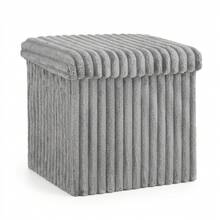 Aafan Ribbed Velvet Large Ottoman Storage Bench, Folding Ottoman Storage Box, Footstool Or Storage Chest With Lid For Bedroom, Wooden Box Fleece Cover - Gris - Ver 6