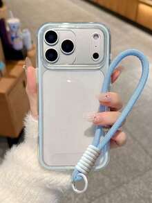 1件透明淺藍色邊框手機殼附手腕掛繩，適用於 iPhone 18 17、17 Pro Max、17 Air、17、16 Pro Max、16 Pro、16 Plus、16、15 Pro Max、15 Pro、15 Plus、12 Pro Max、12 Pro、12/11，適合女生，可作為禮物送給親友、同學、好朋友 - 淺藍色 - 查看 1