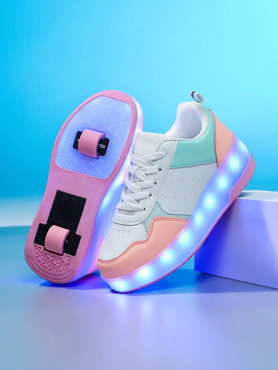 BLSART Sepatu Skate Roda Ganda LED yang Dapat Dilepas untuk Anak-Anak, Sepatu Roller Kasual untuk Anak Laki-Laki dan Perempuan - Berwarna merah muda - View 1