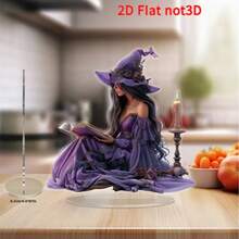 All-Season Charming Witch Statue, 2D Flat Printed Decor - Home & Office Desk Ornament, Bedroom Decoration, Multi-Purpose Christmas Gift, No Text, Halloween Exclusive - View 5
