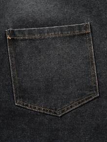 Men's Fashionable Personalized Retro Short Sleeve Denim Shirt - Dark Grey - View 5
