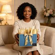 12/8/4pcs Gift Bag Set, Includes 1 Gift Bag, 2 Sheets Of Tissue Paper, 1 Card And 1 Ribbon, Shopping Bag, Packaging Bag With Handle, Decorative Bow Handbag, Suitable For Wedding, Birthday Party, Holiday, Business, Handmade, Retail - Gold Frame With Blue Background - View 5