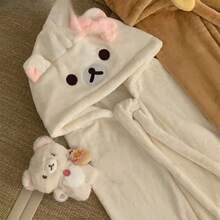 Rilakkuma Relaxed Bear Cartoon Hooded Cloak Pajamas, Thick Warm Winter Robe, Slouchy Nap Blanket - View 5