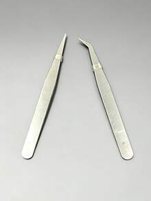 2pcs Straight And Bent Tweezers Set, Solid Durable Hand Tools, Solid Silver Long Shape, Firm Grip Picking Tools, Suitable For Jewelry Making And Sewing Repair Work - Tweezers - View 5