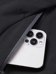 Women's Autumn Pure Black Zipper Hooded Jacket, Adjustable Drawstring Hood, Elastic Cuffs, Hiking Outdoor Jacket - Black - View 7
