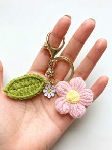 Handmade Exquisite Pom Pom Flower And Green Leaf Keychain, Plant Leaf Pattern, Casual, Cute And Elegant, Suitable For Party, Commute, Travel, Couple, Car, Apartment Keys And More. All-Season Valentine's Day Car Decoration, Also Can Be Used As Bag Charm - Multicolor - View 1