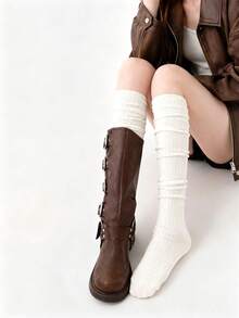 1 Pair Vertical Striped Slouchy Over-The-Knee Socks, Matching Long Boots Socks, JK Fashion Girl Style, Y2K Style, Daily Wear - Multicolor - View 5