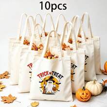 1/5/10pcs Reusable Halloween Trick Or Treat Bags With Handles, Pumpkin Ghost Skeleton Bat Spider Black Cat Little Devil Lantern Patterns, Halloween Theme Party Snack Candy Storage Bags, Trick Or Treat Small Batch Multi-Piece Set - View 38