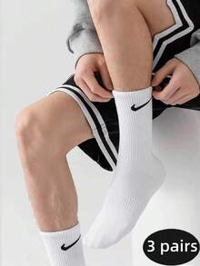 Nike 3双耐克Logo男女通用运动中筒袜，高帮训练健身长袜 SX7676-010 SX7676-100 SX7676-902 - SX7676-100 - 查看 1