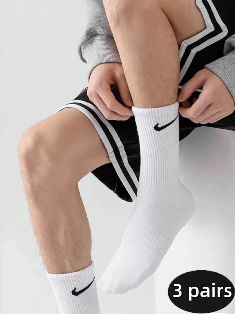 Nike 3双耐克Logo男女通用运动中筒袜，高帮训练健身长袜 SX7676-010 SX7676-100 SX7676-902 - SX7676-100 - 查看 1