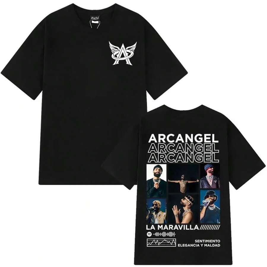 T-shirt imprimé Rapper Arcangel Album Tour 2026 pour hommes et femmes, mode été, manches courtes, décontracté, surdimensionné, en coton. - Blanc - Voir 1