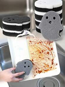 3 piezas de esponjas de limpieza mágicas de 3 capas con diseño de fantasma lindo (estante de almacenamiento no incluido), potentes para eliminar grasa pesada de cocina, esponja multiusos para cocina y baño, decoración de otoño, decoración de Halloween para el hogar y la cocina, adecuadas para uso en centros comerciales y restaurantes - Multicolor - Ver 2
