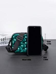 Mini bolso bandolera simple con diseño de rombo, bolso de un solo hombro, bolso de carcasa dura resistente al agua de PVC, casual y versátil para hombres - Verde Oscuro - Ver 5